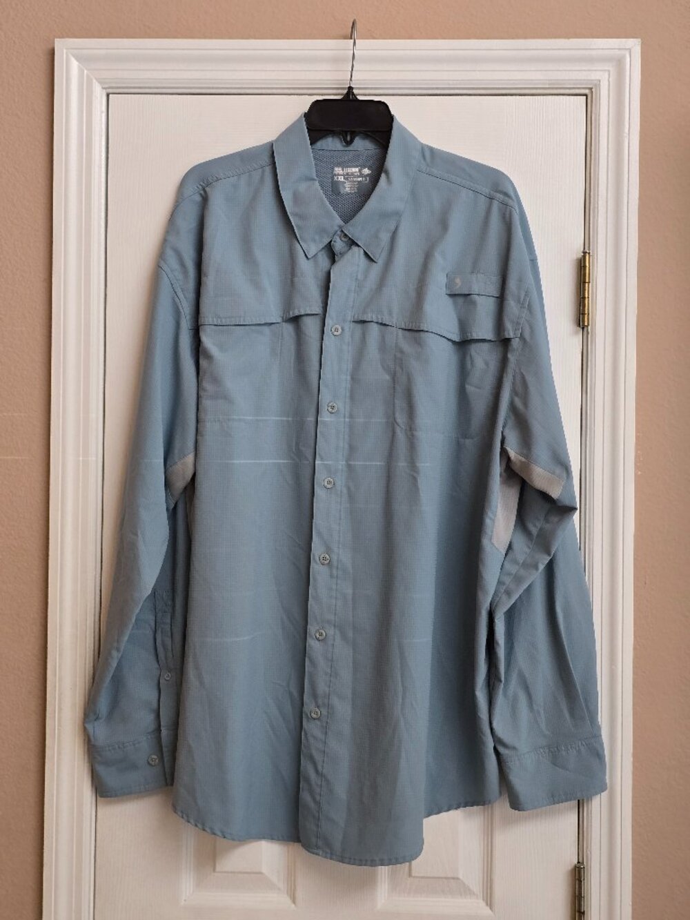 Reel Legends Performance Saltwater Vented Button Up Fishing Shirt Light Blue XXL